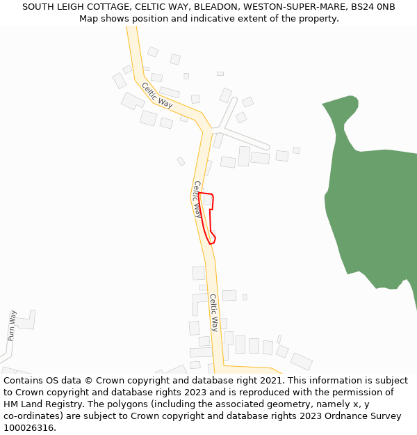 SOUTH LEIGH COTTAGE, CELTIC WAY, BLEADON, WESTON-SUPER-MARE, BS24 0NB: Location map and indicative extent of plot