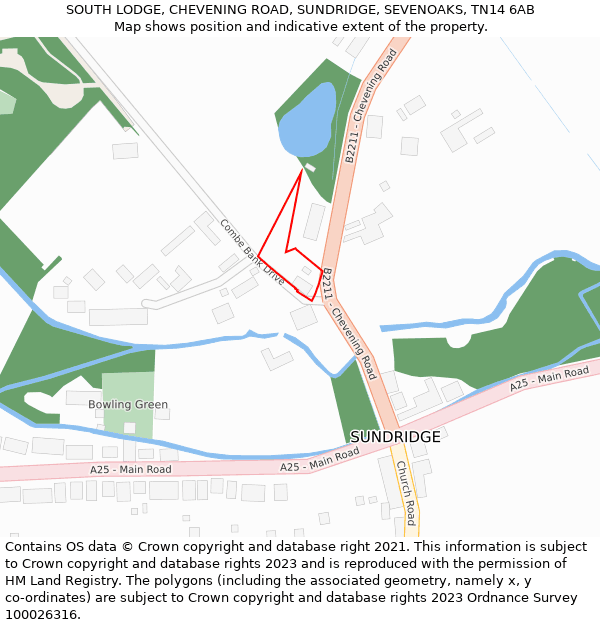 SOUTH LODGE, CHEVENING ROAD, SUNDRIDGE, SEVENOAKS, TN14 6AB: Location map and indicative extent of plot