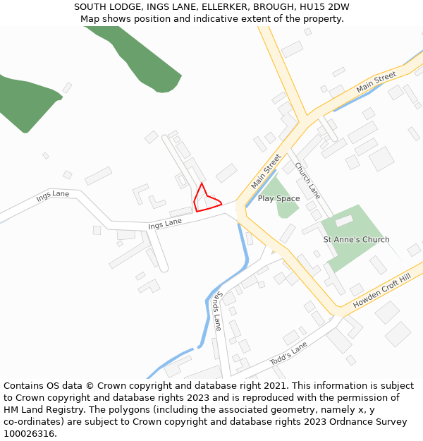 SOUTH LODGE, INGS LANE, ELLERKER, BROUGH, HU15 2DW: Location map and indicative extent of plot