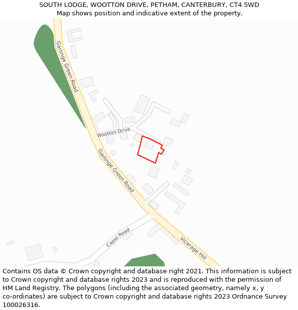 SOUTH LODGE, WOOTTON DRIVE, PETHAM, CANTERBURY, CT4 5WD: Location map and indicative extent of plot