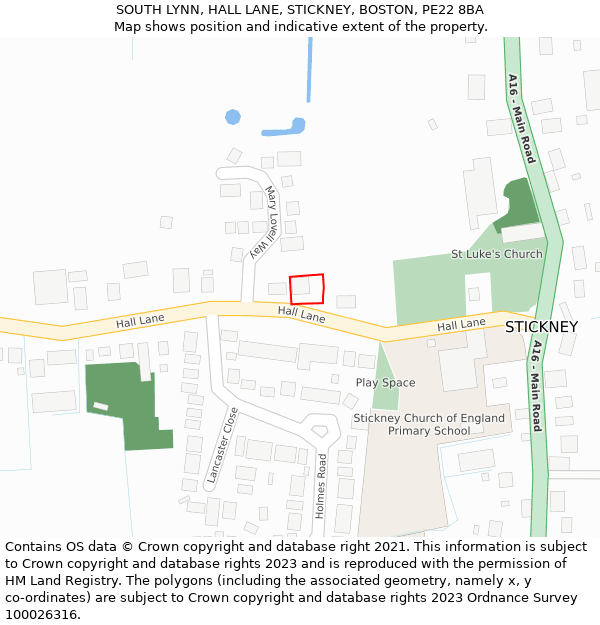 SOUTH LYNN, HALL LANE, STICKNEY, BOSTON, PE22 8BA: Location map and indicative extent of plot