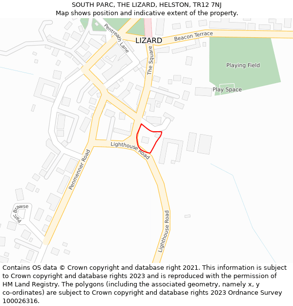 SOUTH PARC, THE LIZARD, HELSTON, TR12 7NJ: Location map and indicative extent of plot