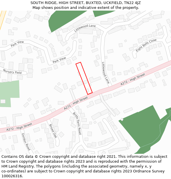 SOUTH RIDGE, HIGH STREET, BUXTED, UCKFIELD, TN22 4JZ: Location map and indicative extent of plot