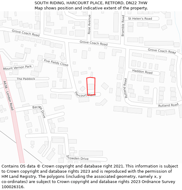 SOUTH RIDING, HARCOURT PLACE, RETFORD, DN22 7HW: Location map and indicative extent of plot