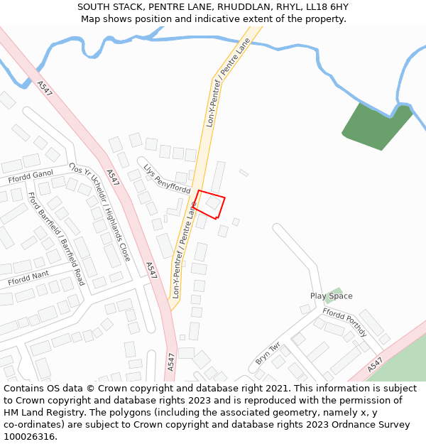 SOUTH STACK, PENTRE LANE, RHUDDLAN, RHYL, LL18 6HY: Location map and indicative extent of plot