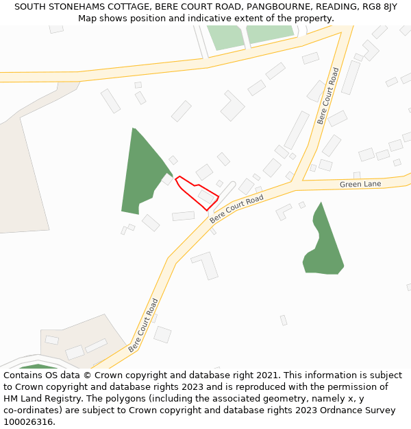 SOUTH STONEHAMS COTTAGE, BERE COURT ROAD, PANGBOURNE, READING, RG8 8JY: Location map and indicative extent of plot