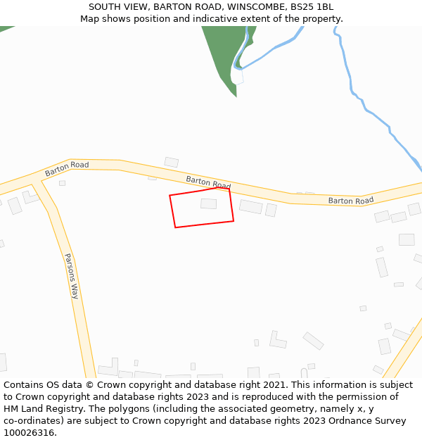 SOUTH VIEW, BARTON ROAD, WINSCOMBE, BS25 1BL: Location map and indicative extent of plot