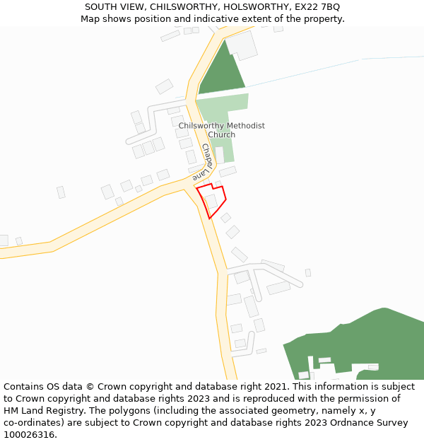 SOUTH VIEW, CHILSWORTHY, HOLSWORTHY, EX22 7BQ: Location map and indicative extent of plot