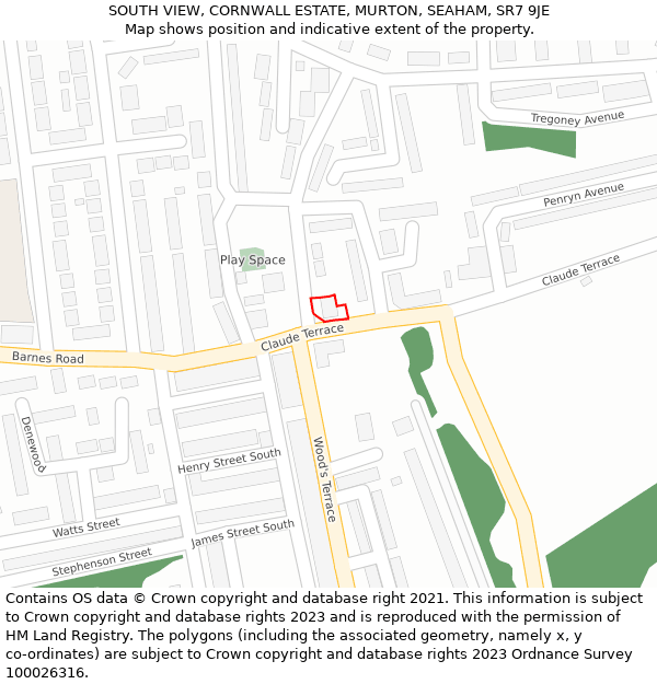 SOUTH VIEW, CORNWALL ESTATE, MURTON, SEAHAM, SR7 9JE: Location map and indicative extent of plot