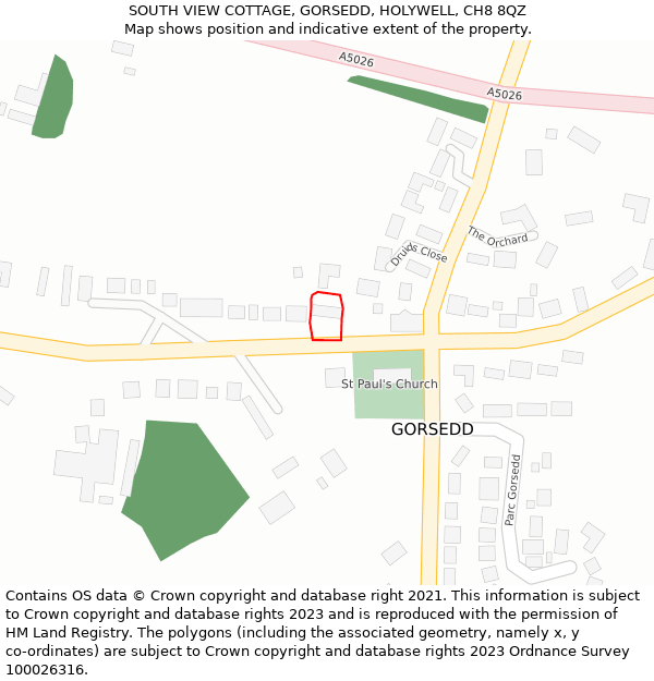 SOUTH VIEW COTTAGE, GORSEDD, HOLYWELL, CH8 8QZ: Location map and indicative extent of plot