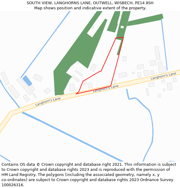 SOUTH VIEW, LANGHORNS LANE, OUTWELL, WISBECH, PE14 8SH: Location map and indicative extent of plot