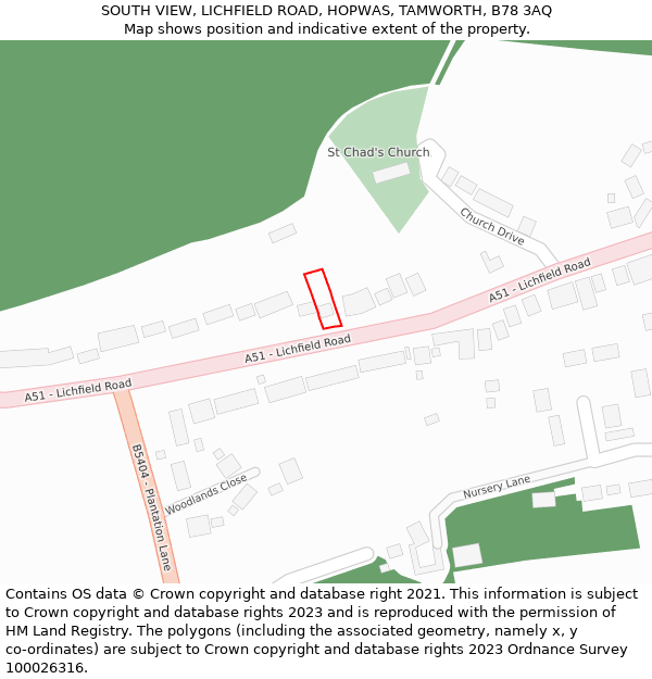 SOUTH VIEW, LICHFIELD ROAD, HOPWAS, TAMWORTH, B78 3AQ: Location map and indicative extent of plot