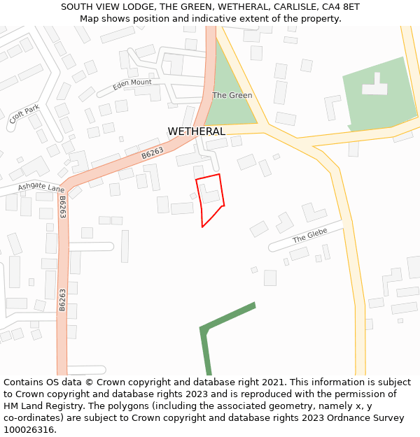 SOUTH VIEW LODGE, THE GREEN, WETHERAL, CARLISLE, CA4 8ET: Location map and indicative extent of plot