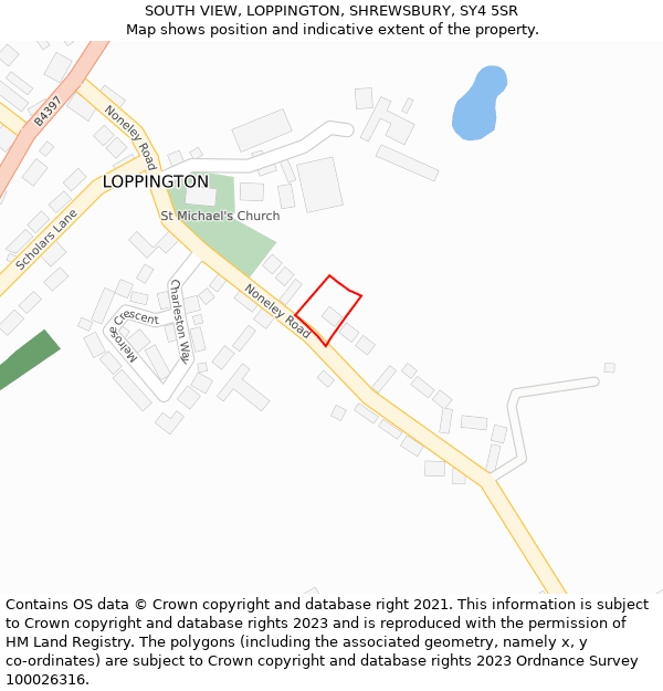 SOUTH VIEW, LOPPINGTON, SHREWSBURY, SY4 5SR: Location map and indicative extent of plot