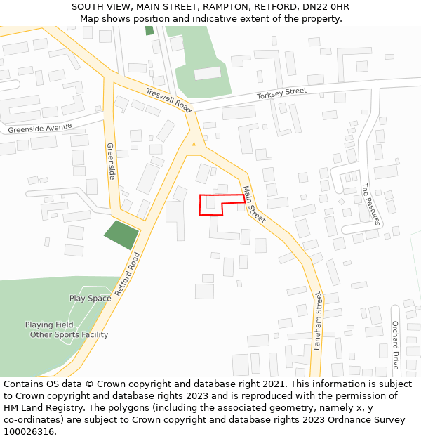 SOUTH VIEW, MAIN STREET, RAMPTON, RETFORD, DN22 0HR: Location map and indicative extent of plot