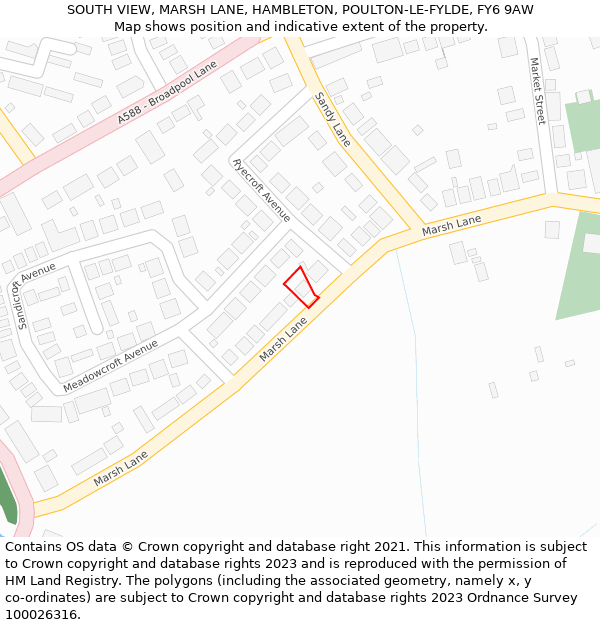 SOUTH VIEW, MARSH LANE, HAMBLETON, POULTON-LE-FYLDE, FY6 9AW: Location map and indicative extent of plot