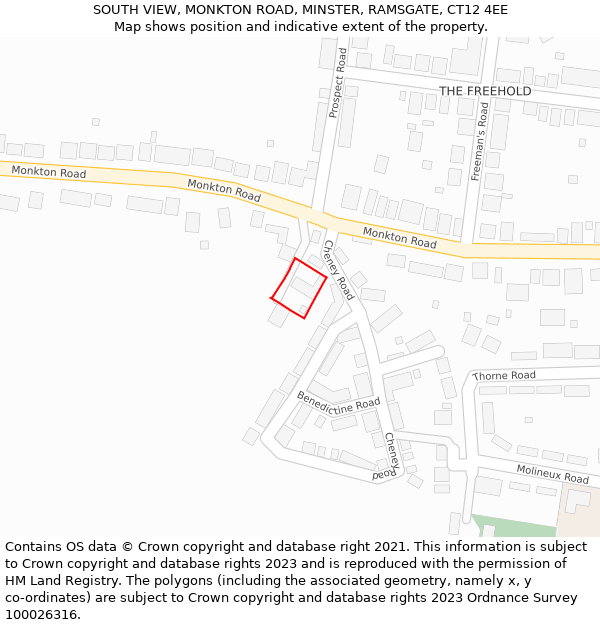 SOUTH VIEW, MONKTON ROAD, MINSTER, RAMSGATE, CT12 4EE: Location map and indicative extent of plot