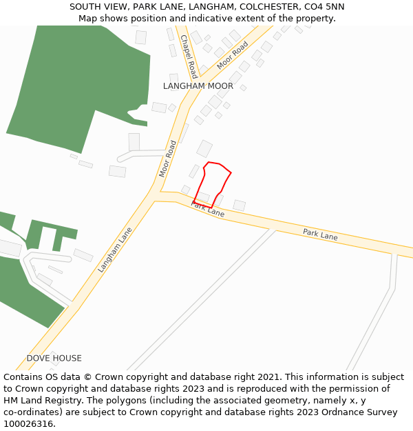 SOUTH VIEW, PARK LANE, LANGHAM, COLCHESTER, CO4 5NN: Location map and indicative extent of plot