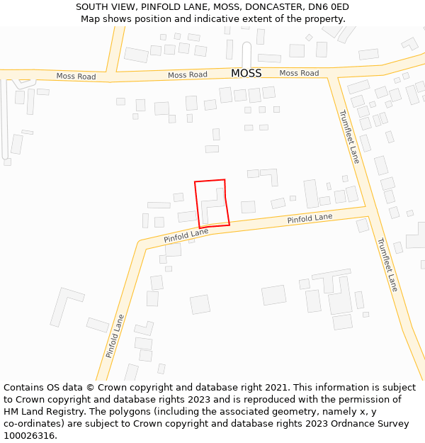 SOUTH VIEW, PINFOLD LANE, MOSS, DONCASTER, DN6 0ED: Location map and indicative extent of plot