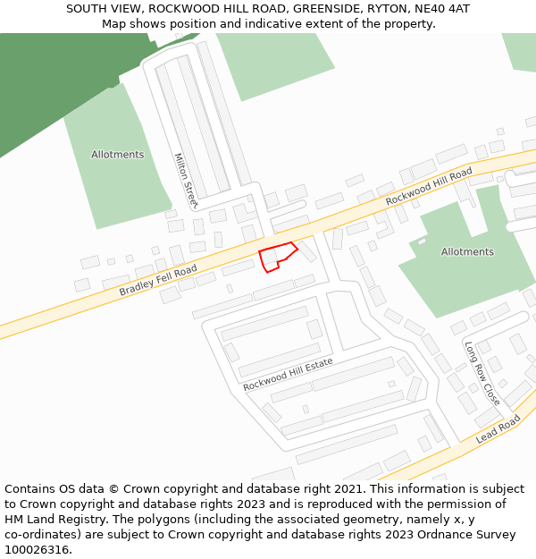 SOUTH VIEW, ROCKWOOD HILL ROAD, GREENSIDE, RYTON, NE40 4AT: Location map and indicative extent of plot