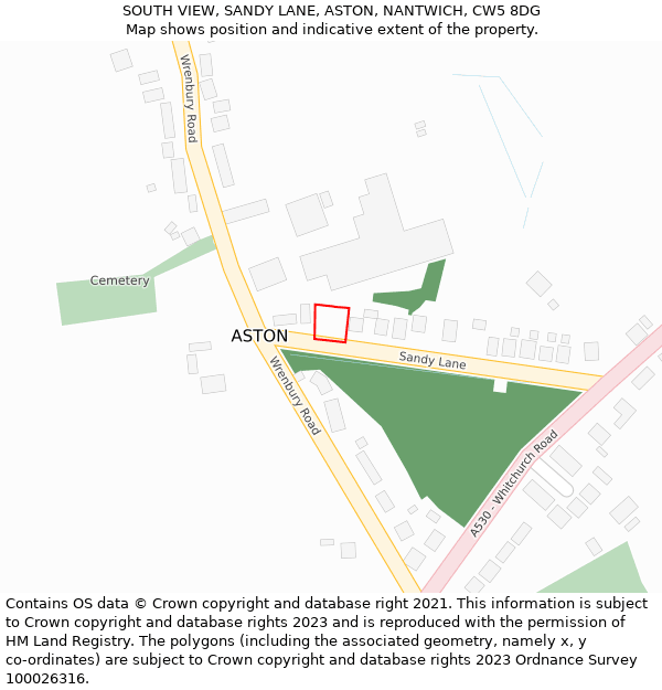 SOUTH VIEW, SANDY LANE, ASTON, NANTWICH, CW5 8DG: Location map and indicative extent of plot