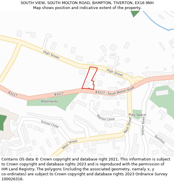 SOUTH VIEW, SOUTH MOLTON ROAD, BAMPTON, TIVERTON, EX16 9NH: Location map and indicative extent of plot