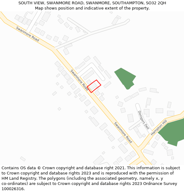 SOUTH VIEW, SWANMORE ROAD, SWANMORE, SOUTHAMPTON, SO32 2QH: Location map and indicative extent of plot