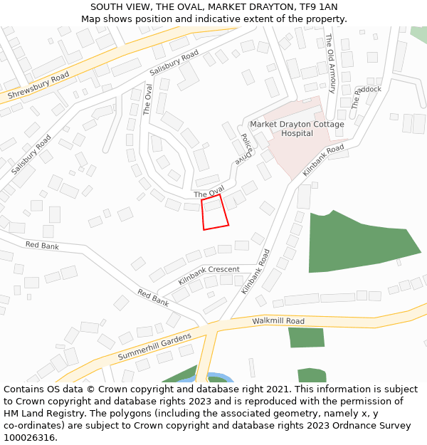 SOUTH VIEW, THE OVAL, MARKET DRAYTON, TF9 1AN: Location map and indicative extent of plot