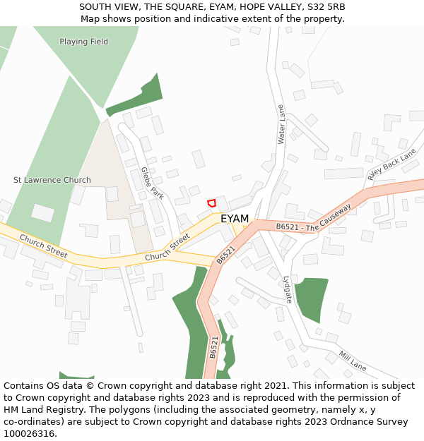 SOUTH VIEW, THE SQUARE, EYAM, HOPE VALLEY, S32 5RB: Location map and indicative extent of plot