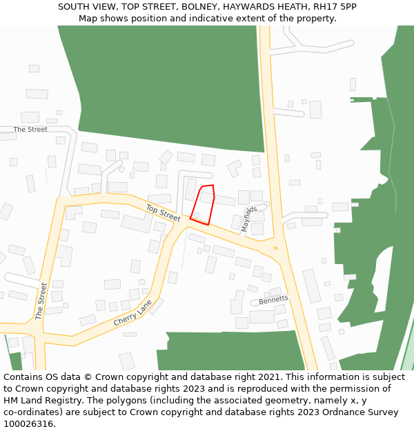 SOUTH VIEW, TOP STREET, BOLNEY, HAYWARDS HEATH, RH17 5PP: Location map and indicative extent of plot