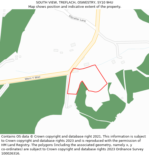 SOUTH VIEW, TREFLACH, OSWESTRY, SY10 9HU: Location map and indicative extent of plot