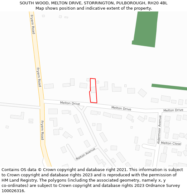 SOUTH WOOD, MELTON DRIVE, STORRINGTON, PULBOROUGH, RH20 4BL: Location map and indicative extent of plot