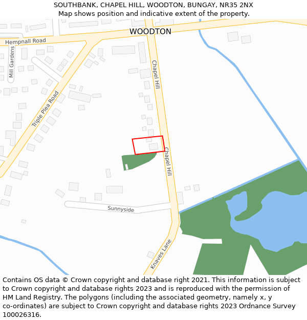 SOUTHBANK, CHAPEL HILL, WOODTON, BUNGAY, NR35 2NX: Location map and indicative extent of plot