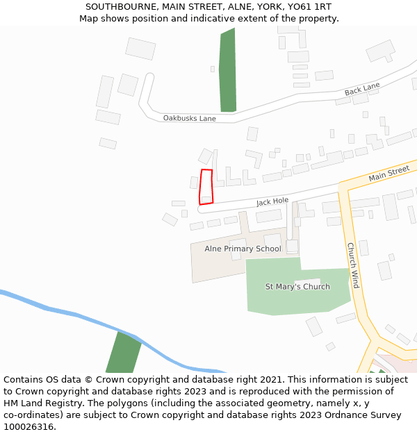 SOUTHBOURNE, MAIN STREET, ALNE, YORK, YO61 1RT: Location map and indicative extent of plot