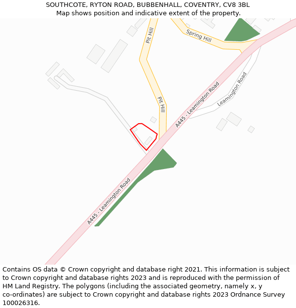SOUTHCOTE, RYTON ROAD, BUBBENHALL, COVENTRY, CV8 3BL: Location map and indicative extent of plot