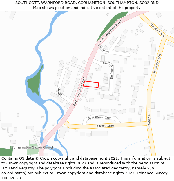 SOUTHCOTE, WARNFORD ROAD, CORHAMPTON, SOUTHAMPTON, SO32 3ND: Location map and indicative extent of plot