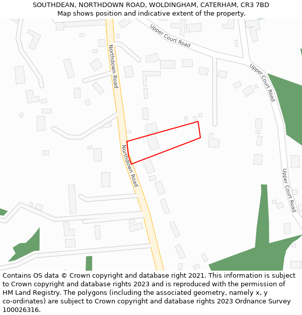 SOUTHDEAN, NORTHDOWN ROAD, WOLDINGHAM, CATERHAM, CR3 7BD: Location map and indicative extent of plot