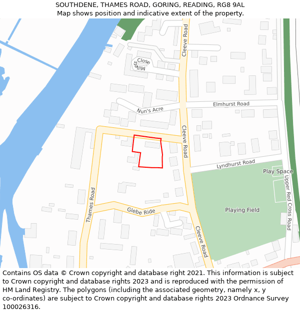 SOUTHDENE, THAMES ROAD, GORING, READING, RG8 9AL: Location map and indicative extent of plot