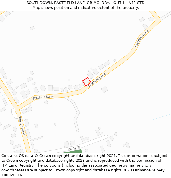 SOUTHDOWN, EASTFIELD LANE, GRIMOLDBY, LOUTH, LN11 8TD: Location map and indicative extent of plot