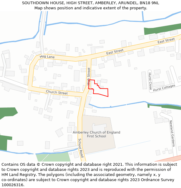 SOUTHDOWN HOUSE, HIGH STREET, AMBERLEY, ARUNDEL, BN18 9NL: Location map and indicative extent of plot
