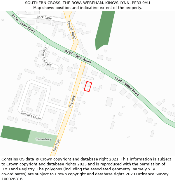 SOUTHERN CROSS, THE ROW, WEREHAM, KING'S LYNN, PE33 9AU: Location map and indicative extent of plot