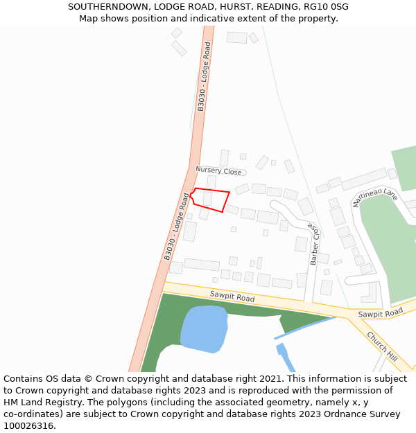 SOUTHERNDOWN, LODGE ROAD, HURST, READING, RG10 0SG: Location map and indicative extent of plot