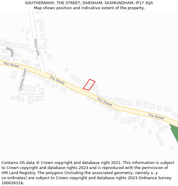 SOUTHERNHAY, THE STREET, DARSHAM, SAXMUNDHAM, IP17 3QA: Location map and indicative extent of plot