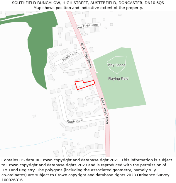 SOUTHFIELD BUNGALOW, HIGH STREET, AUSTERFIELD, DONCASTER, DN10 6QS: Location map and indicative extent of plot