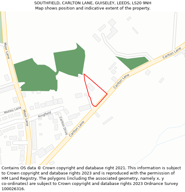 SOUTHFIELD, CARLTON LANE, GUISELEY, LEEDS, LS20 9NH: Location map and indicative extent of plot