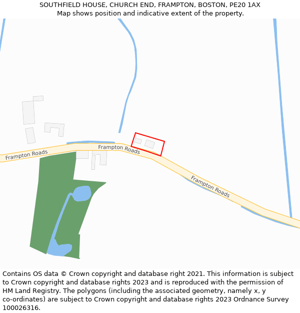 SOUTHFIELD HOUSE, CHURCH END, FRAMPTON, BOSTON, PE20 1AX: Location map and indicative extent of plot