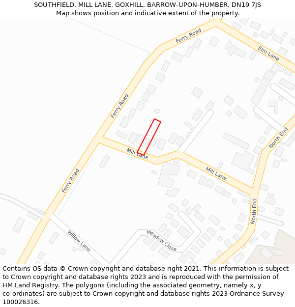 SOUTHFIELD, MILL LANE, GOXHILL, BARROW-UPON-HUMBER, DN19 7JS: Location map and indicative extent of plot