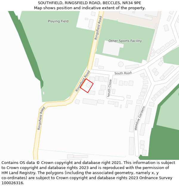SOUTHFIELD, RINGSFIELD ROAD, BECCLES, NR34 9PE: Location map and indicative extent of plot
