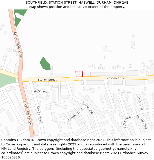 SOUTHFIELD, STATION STREET, HASWELL, DURHAM, DH6 2AB: Location map and indicative extent of plot