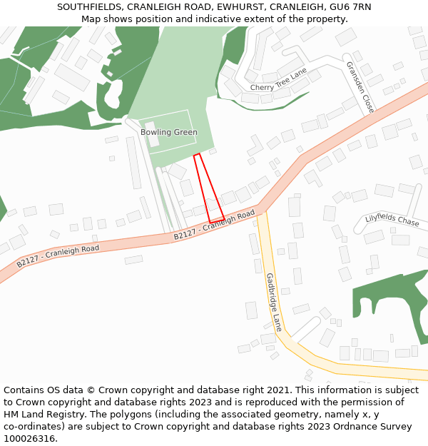 SOUTHFIELDS, CRANLEIGH ROAD, EWHURST, CRANLEIGH, GU6 7RN: Location map and indicative extent of plot